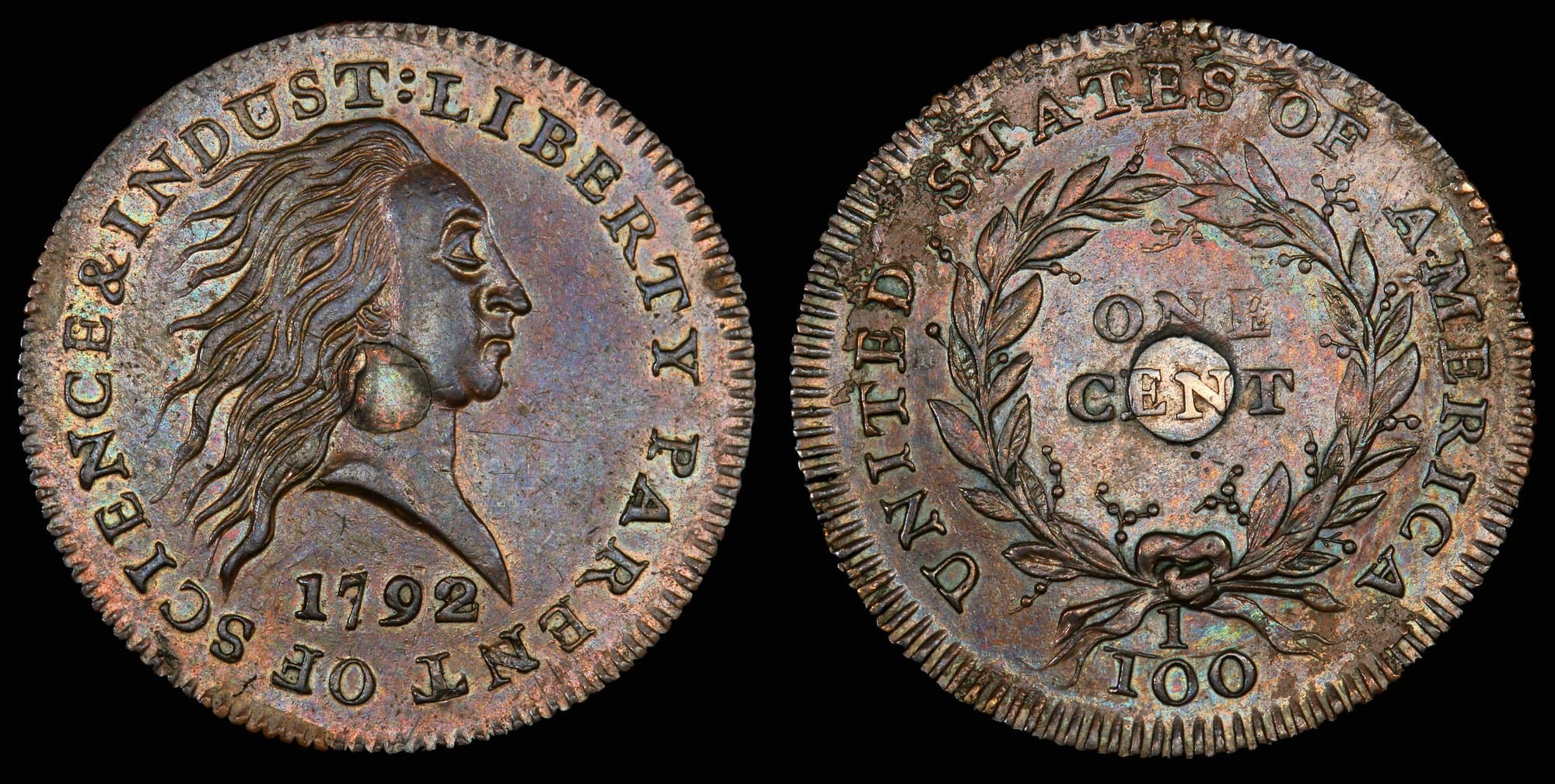 1792 silver center cent, Judd-2, obverse and reverse. National Numismatic Collection.