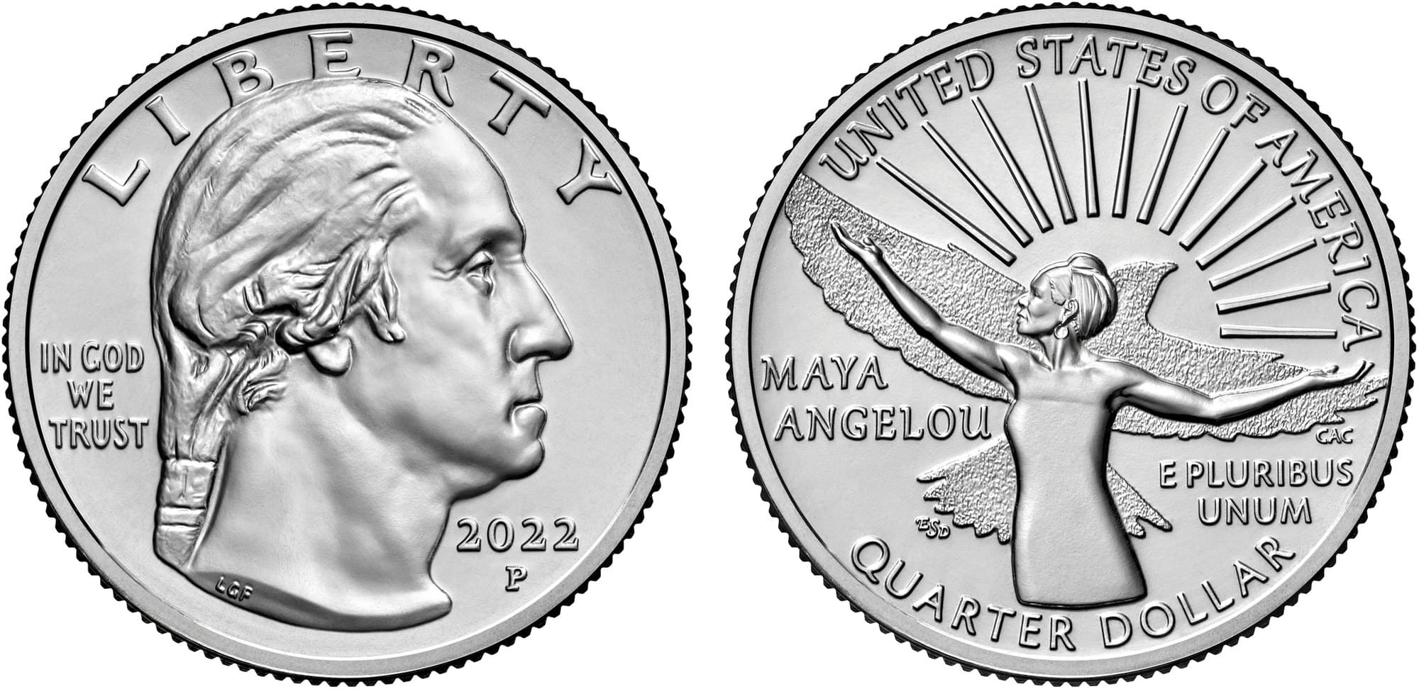 American Women quarter, Laura Gardin Fraser obverse and 2022 Maya Angelou reverse.